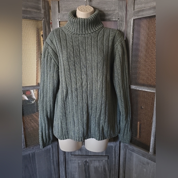 Eddie Bauer Green Turtleneck Sweater,Sz L,100% Cotton - Picture 1 of 6